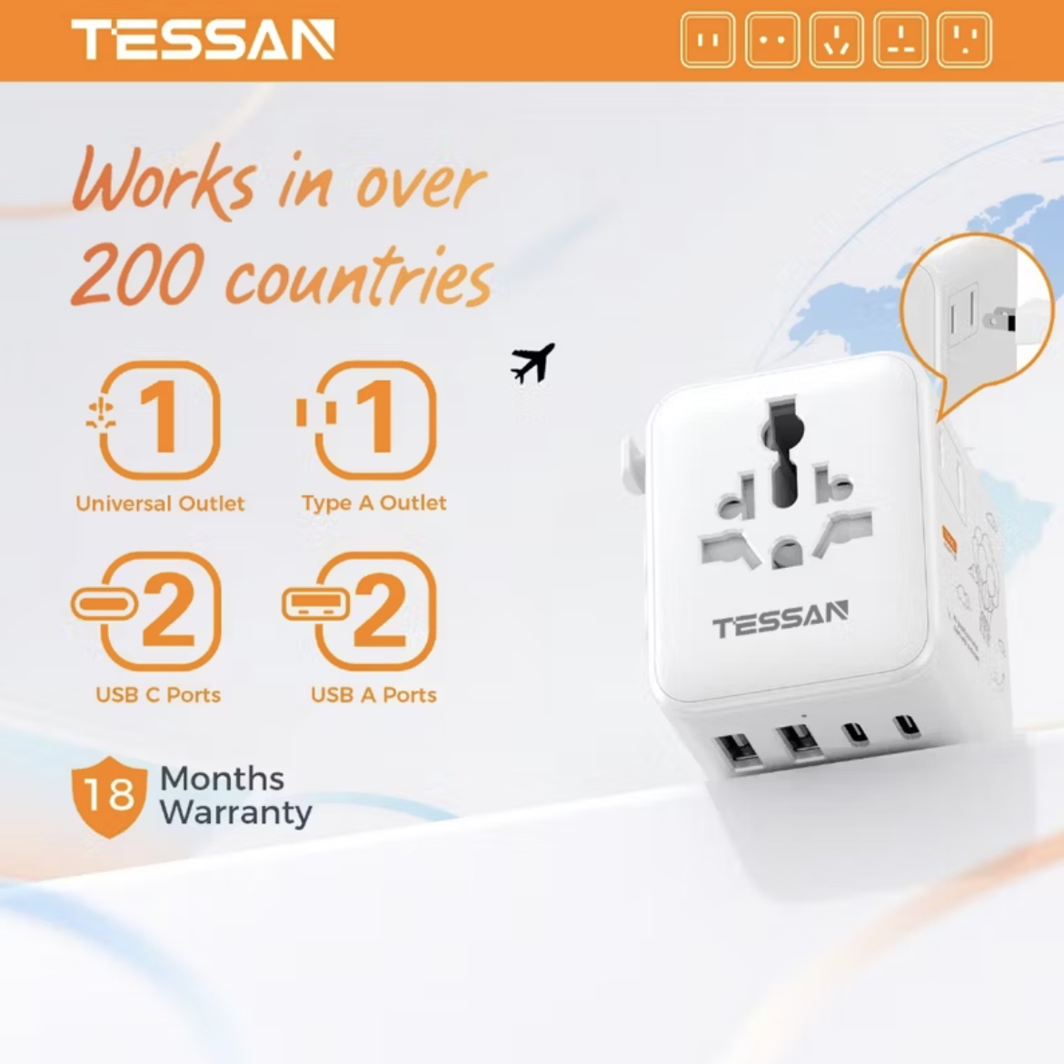 Universal Travel Adapter USB + Type C